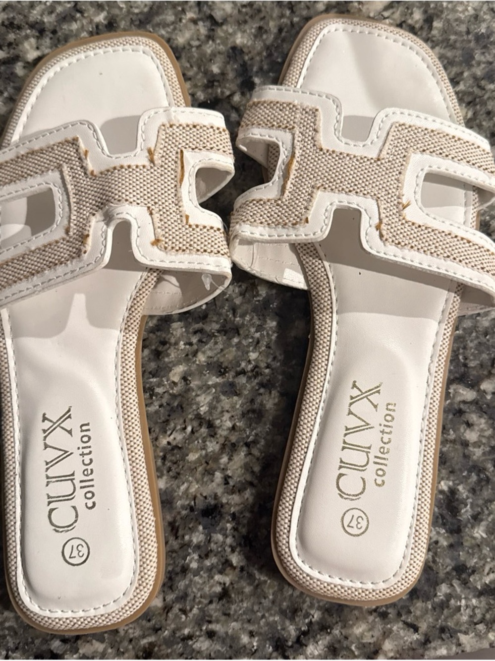Women's White & Beige Slide Mules